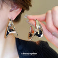 Sculptural C Hoop Stud Earrings in Gold Tone or Silver Tone view 4