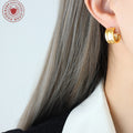 Gold Steel C-Shape Thick Ribbed Stud Hoop Earrings view 3