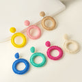 Twelve Color Woven Circle Statement Dangle Stud Earrings view 2