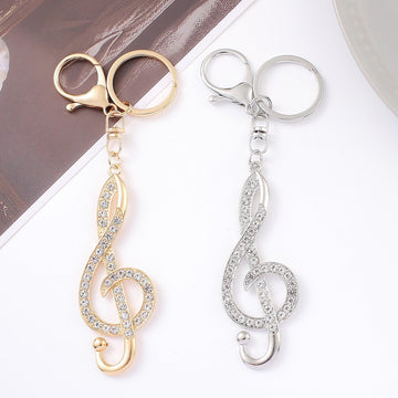 Treble Clef Rhinestone Keychain Gold Silver Two Metal Tones