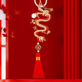 Pearl Chinese Dragon Keychains in Tassel and Plain Constructions view 2