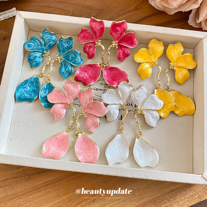 Sculpted Petal Drop Earrings in Five Glossy Color Options