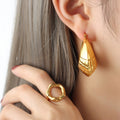 Gold Grid Textured Hollow U-Shape Chunky Hoop Earrings view 4