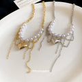 Gold and Silver Tone Oversized Heart Link Pearl Necklaces view 4