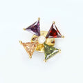 Multicolor Triangle Zircon Windmill Brooch Gold Tone view 3