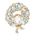 Crystal Tree Wreath Brooch With Large Pearl Center view 1