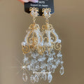 Gold Tone Crystal Chandelier Earrings with Pearl Fringe view 4