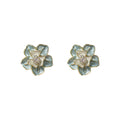 Mint Enamel Camellia Flower Stud Earrings Gold Rim CZ view 5
