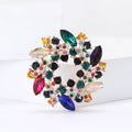 Multicolor Crystal Gem Wreath Brooch Gold Tone Open Circle view 2