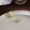 Textured Gold Sculptural Seashell Small Stud Earrings view 2