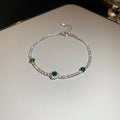 Silver Tone Clear Crystal Bracelet With Green Round Stone Accents view 6