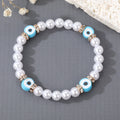 Faux Pearl Crystal Spacer Evil Eye Stretch Bracelets in Five Colors view 2