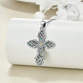 Silver Tone Ornate Floral Cross Pendant Necklace Polished Metal Jewelry view 2