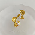 Gold Matte Irregular Organic Metal Pearl Stud Earrings view 3