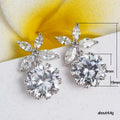 Silver Tone Leaf Cluster Round Clear Stone Earrings view 5