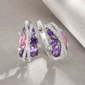Mixed-Stone Cluster Hinged Earrings In Purple-Pink Or Blue view 2
