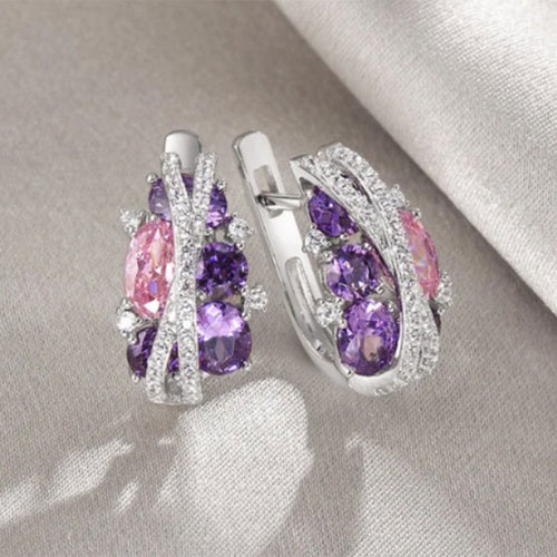 Second product view showing mixed-stone cluster hinged earrings