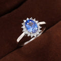 Silver Blue Oval Halo CZ Finger Ring Cluster Sizes 6-10 view 2