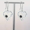 Cat-Tail Heart And Paw Print Hook Earrings In Polished Silver Tone view 2