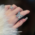 Silver Tone Sculpted Butterfly Open Ring With Clear Crystal Center view 2