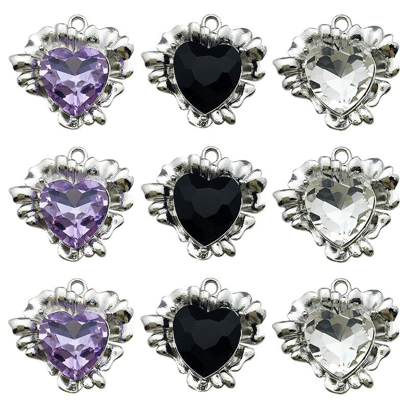 Rhinestone Zinc Alloy Heart Charm Pendant for DIY Earrings Necklaces Keychains