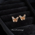 Rose Gold Mini Butterfly Stud Earrings Clear Crystals view 3