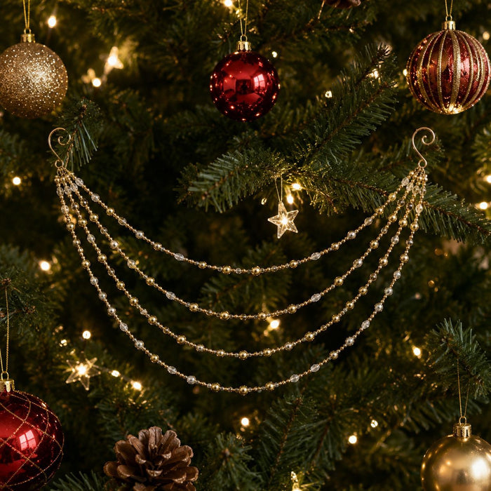 Gold Crystal Bead Multi Strand Christmas Tree Garland