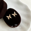 Gold Butterfly Stud Earrings White Enamel Clear Zircon view 1