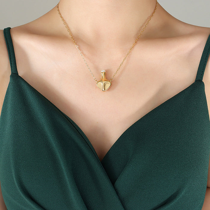 Perfume Bottle Pendant Necklace Faux Pearl Top Cap