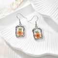 Silver Tone Ornate Rectangular Pressed Flower Drop Earrings in Seven Designs view 4