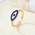 Gold Tone Enamel Evil Eye Adjustable Open Rings in Seven Designs view 5