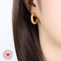 Twisted Ribbed Crystal Stud Hoop Earrings Gold And Steel Tones view 3