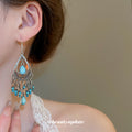Turquoise Teardrop Filigree Chandelier Hook Earrings view 3