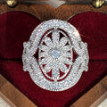 Silver Tone Oval Openwork Flower Pave Finger Ring Five Sizes view 3
