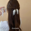 Champagne Clear Hair Claw With Long White Pearl Like Bead Fringe view 4