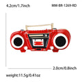 Retro Enamel Boombox Brooch in Red or Navy Blue with Gold Tone Trim view 4
