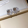 Square Crystal Flower and Pearl Stud Earrings Statement Jewelry view 1