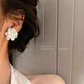 White Layered Flower Petal Stud Statement Earrings view 4