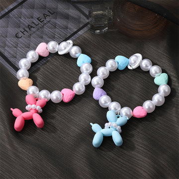 Pearl and Heart Bead Stretch Bracelets with Balloon Dogs