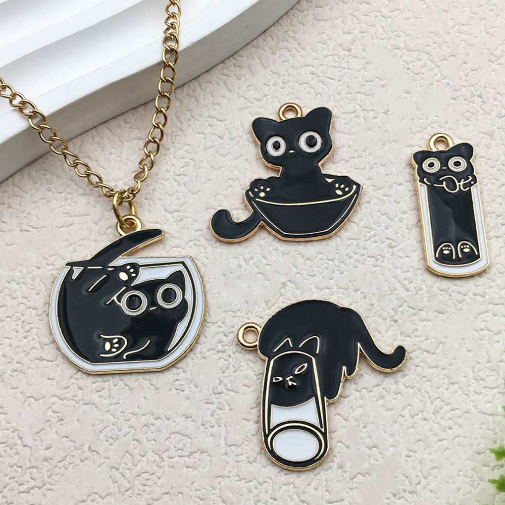 Glass Black Cat Bottle Charm Pendant for DIY Earring Necklace Jewelry Accessories