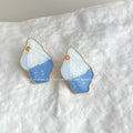 Gold Rim Blue White Snow Mountain Enamel Stud Earrings view 4