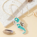 Beaded Seahorse Pendant Necklace Turquoise And White view 3