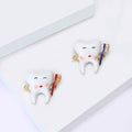 Enamel Tooth Brooch Holding Toothbrush Red or Blue Handle view 3