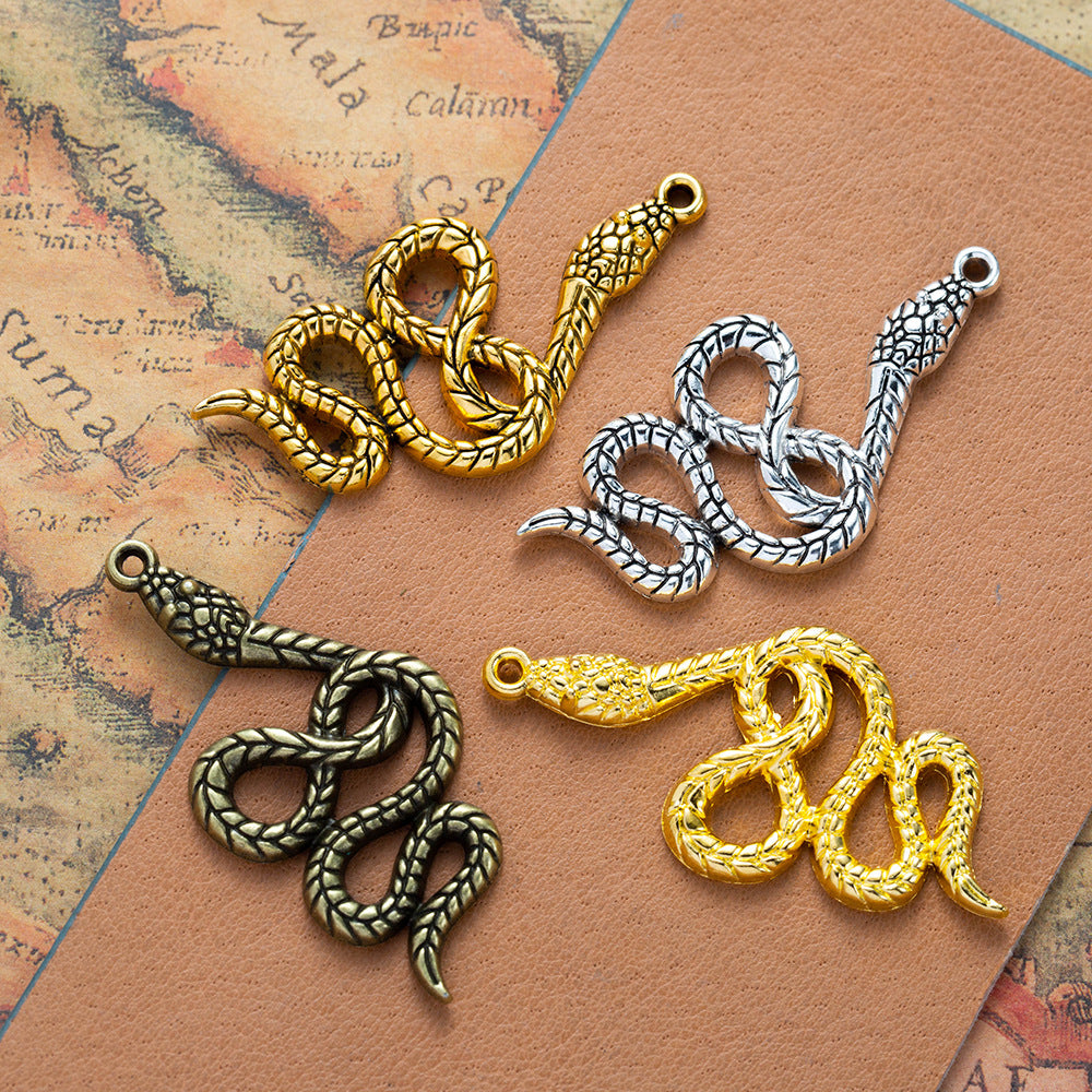 53x26mm Alloy Snake Charm Pendant for Punk Necklace DIY Jewelry