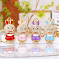 Jeweled Happy Shirt Rabbit Keychain in Multiple Pictured Colors view 1