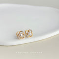 Gold Open Flower Pearl Stud Earrings Crystal Petal Accents view 2