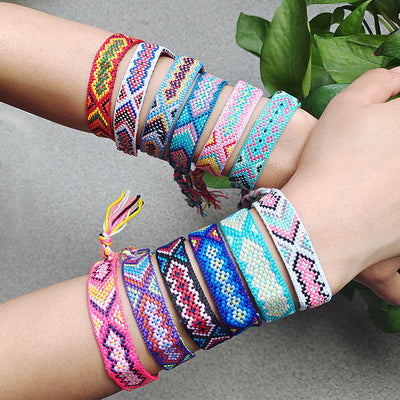 Main product view of colorful Woven Geometric Adjustable Friendship Bracelets in Random Six Piece Sets