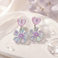 Pink Heart and Purple Flower Iridescent Stud Earrings view 2