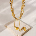 Layered Chain Necklace Bean Pendant Bar Drop Gold Steel Metal view 4