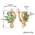 Gold Tone Green Leaf Ear Climbers with Pink Crystal Drops view 5